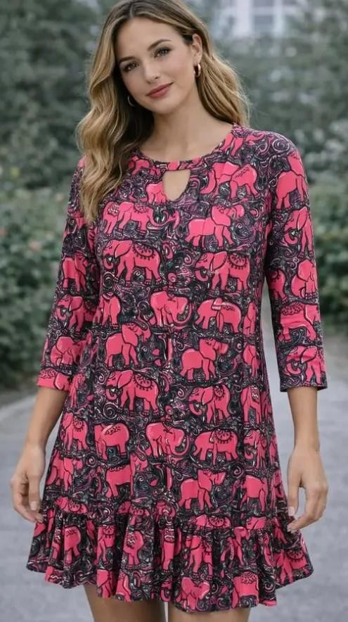 SIMPLY SOUTHERN Pink Elephant Sz Medium Soft Stretchy Microfiber Mini Dress NWT