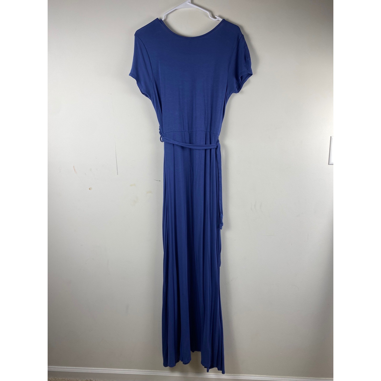 Mother Bee Maternity Blue Wrap Maxi Dress Short Sleeve V-Neck Gown Size Large