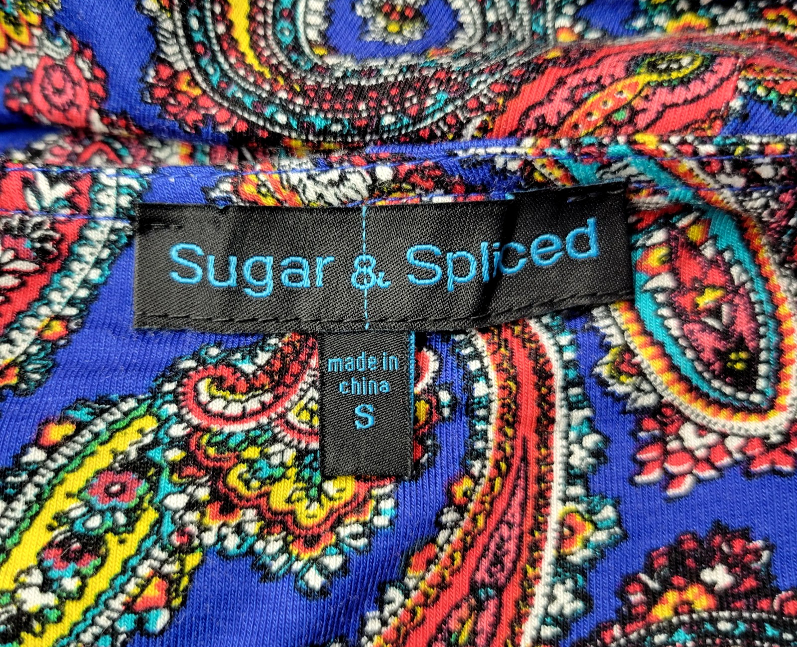Sugar & Spliced Dress Womens S Blue Paisley Runch Sleeveless Bobo Chic Vibrant