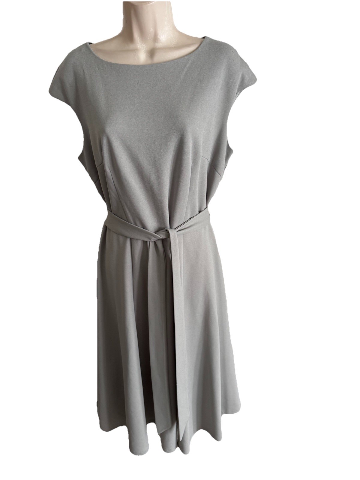 Dress Tells A-Iine Dress Dove Gray Midi tie belt sleeveless boat nk back zip XL