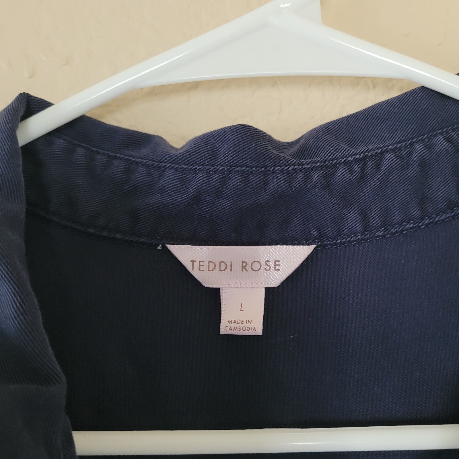 Utility Safari Teddi Rose Womens Large Navy Blue Tencel Button Front Shirt Dress