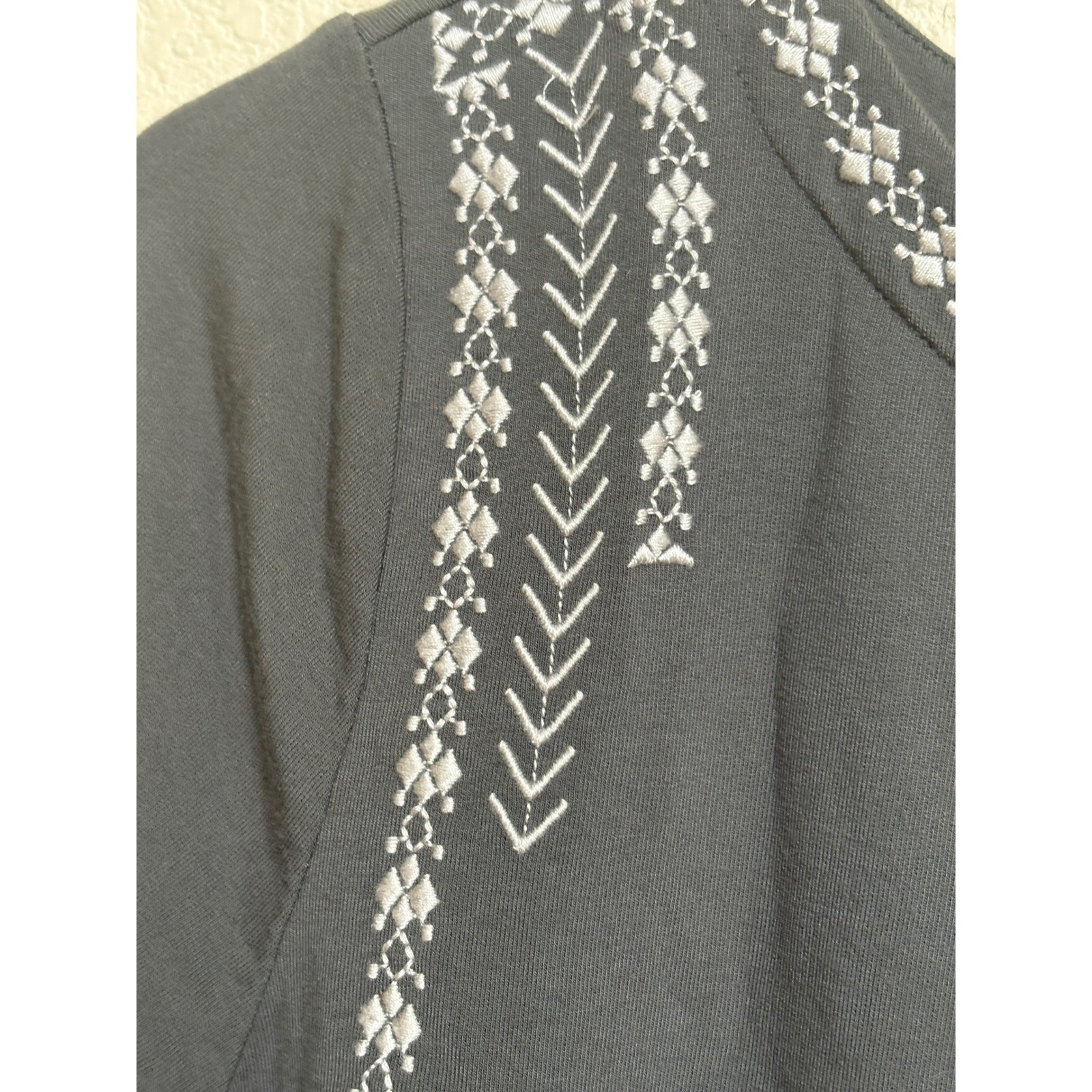 Garnet Hill Embroidered Tencel Lyocell Knit Dress Dark Gray Medium 3/4 Sleeve