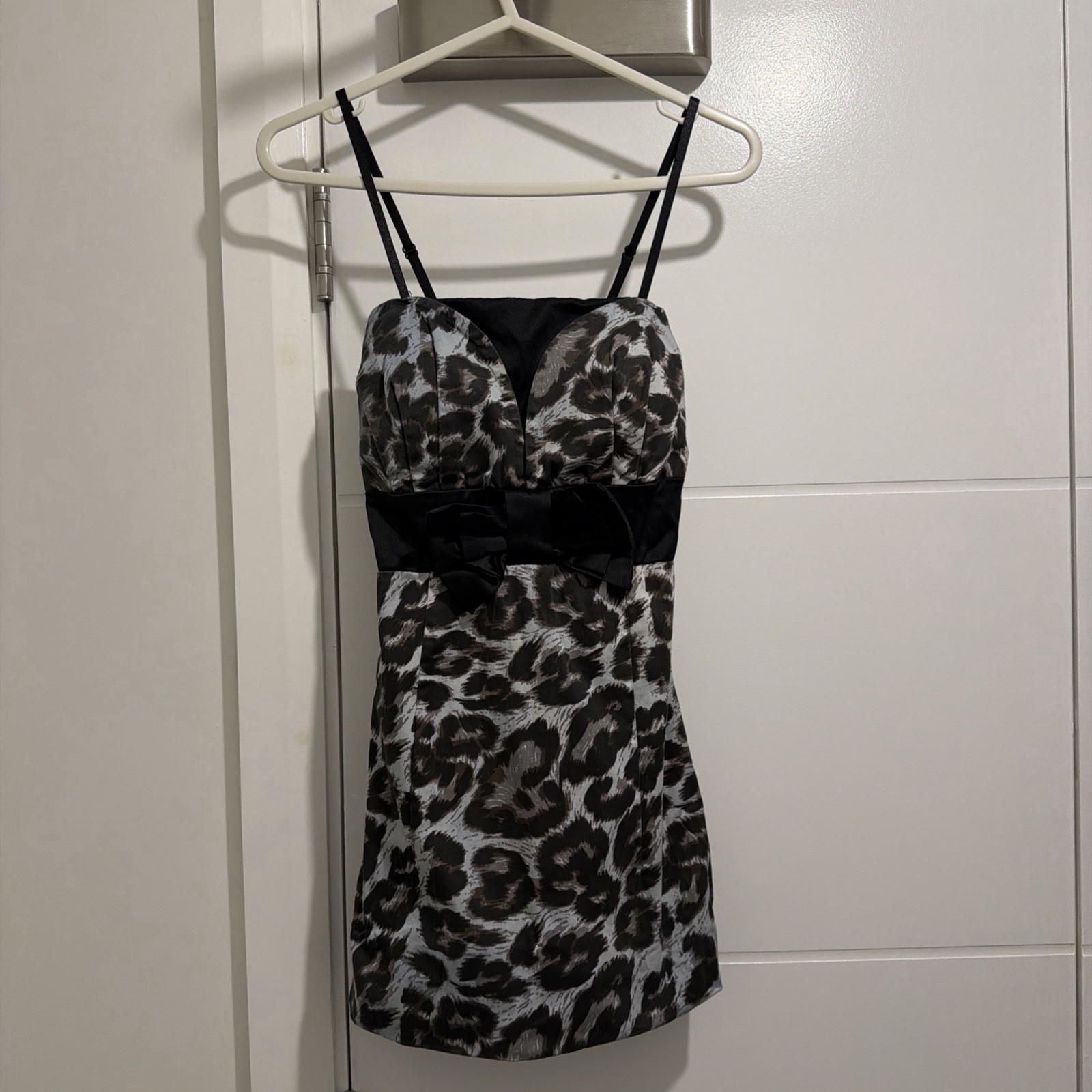 Vintage Y2K Made In Italy Leopard Print Corset Dress With Front Bow In Size S