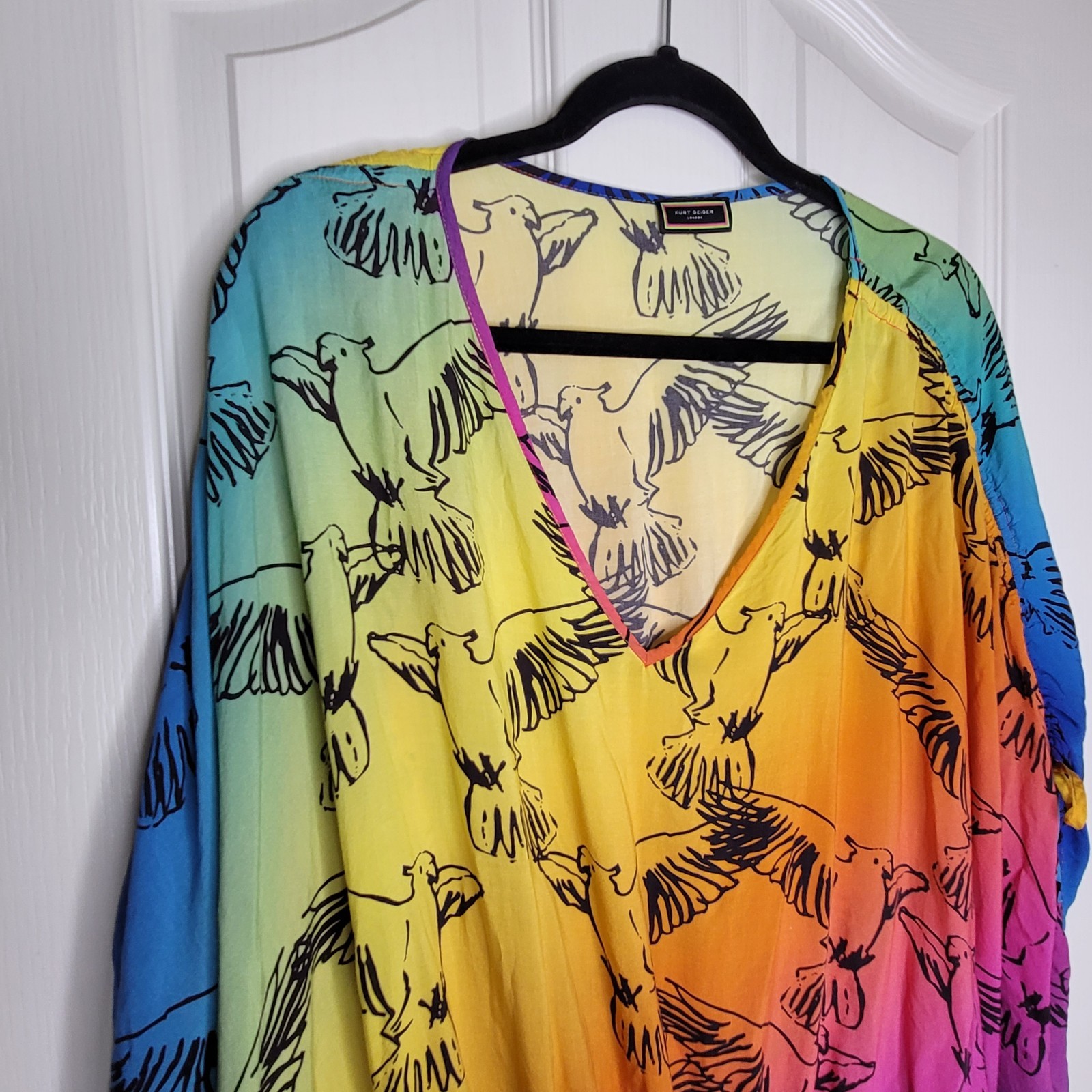 Kurt Geiger London Multicolor Parrot Print V-Neck Long Sleeve Cover-Up Dress L