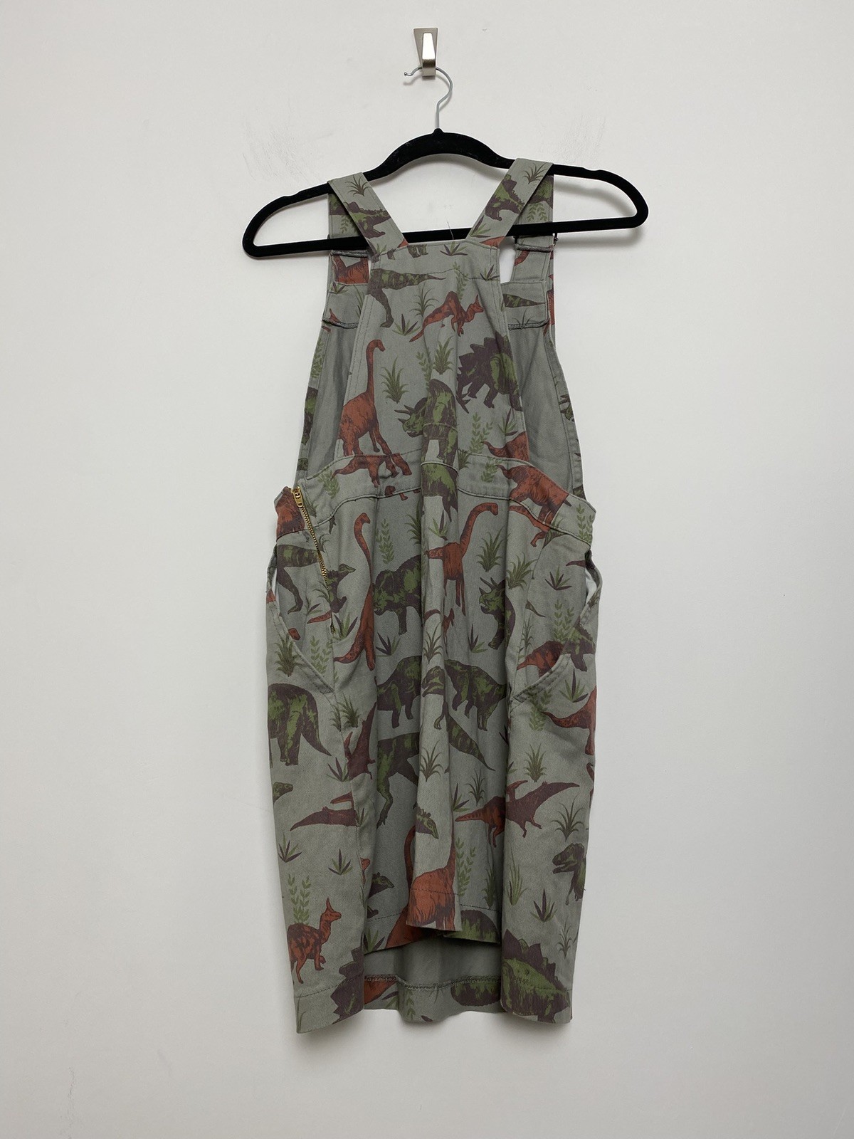 Run & Fly Dinosaur Pinafore Dress UK 12 Grey Dungaree Y2K Festival
