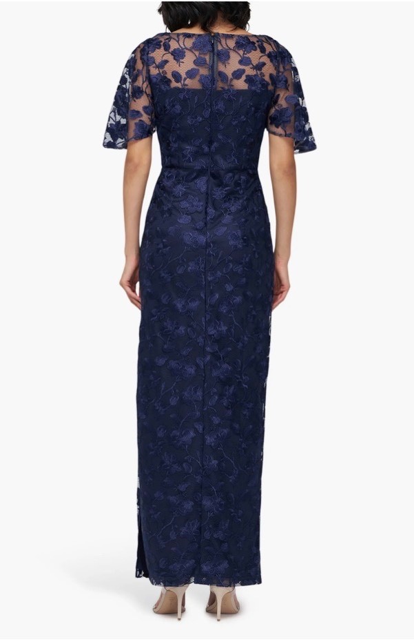 NEW! JS Collections Brooke Floral Embroidered Column Gown Navy [SIZE 0] #J1988