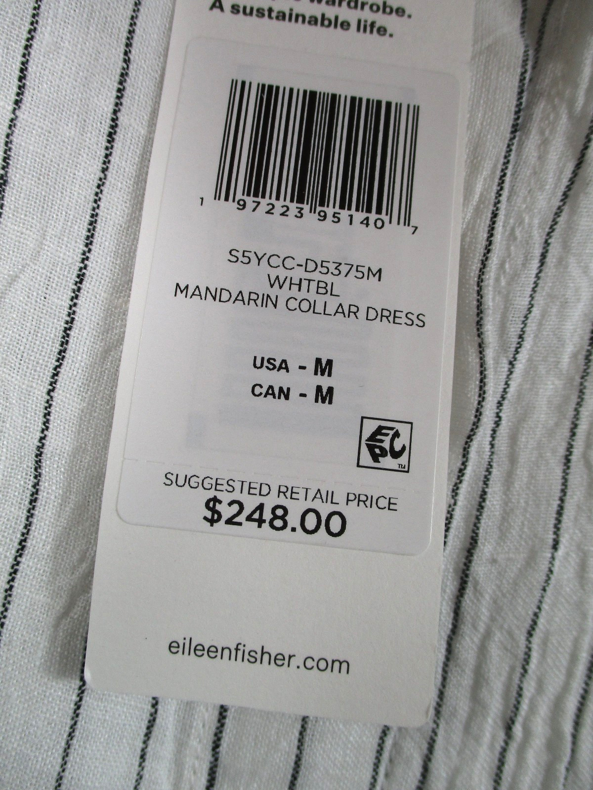 -NWT Eileen Fisher Mandarin Collar Maxi Dress Puckered Organic Linen Women Sz M
