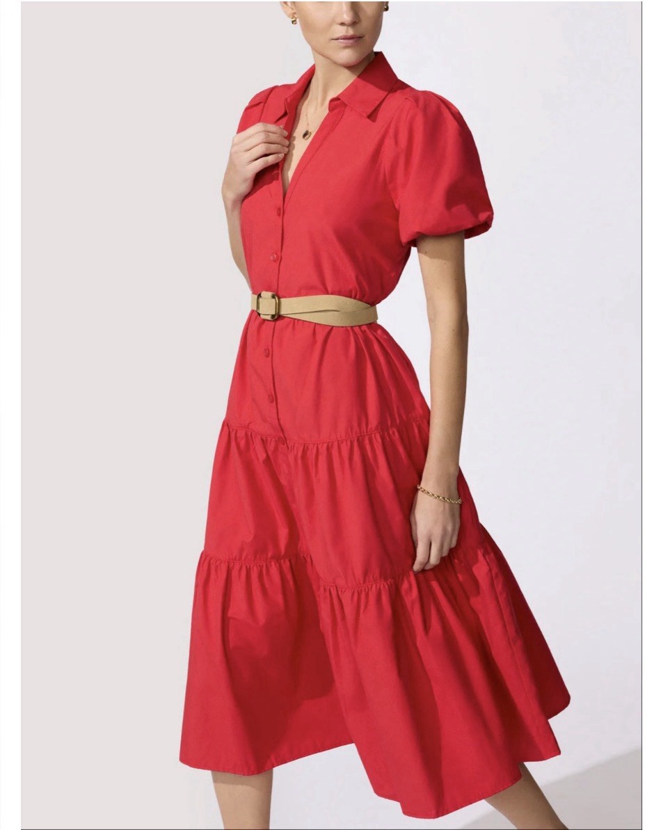 Brochu Walker The Havana Dress Puff Sleeve Midi Carmine Red Size Large L