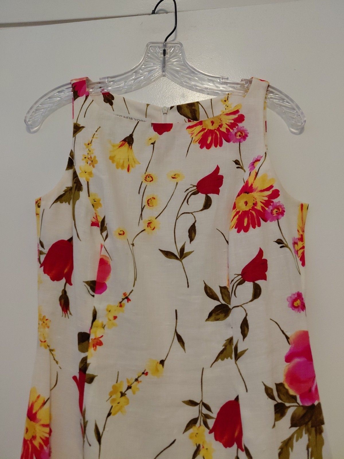 Jones New York 100% Linen Floral Shift Dress Sleeveless White Pink Yellow 4