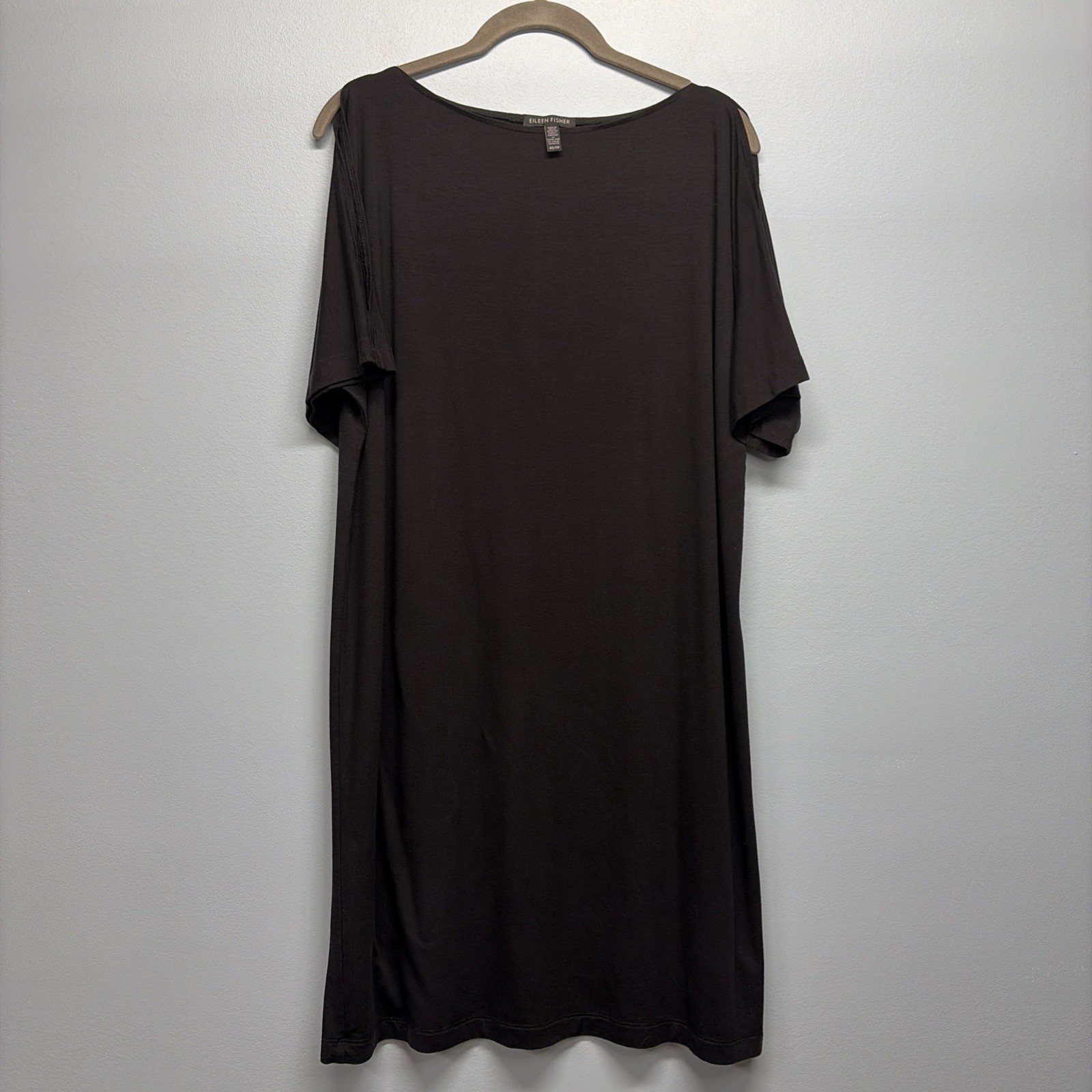 Eileen Fisher Women’s Solid Black Boat Neck Cold Shoulder Casual Dress Size XS