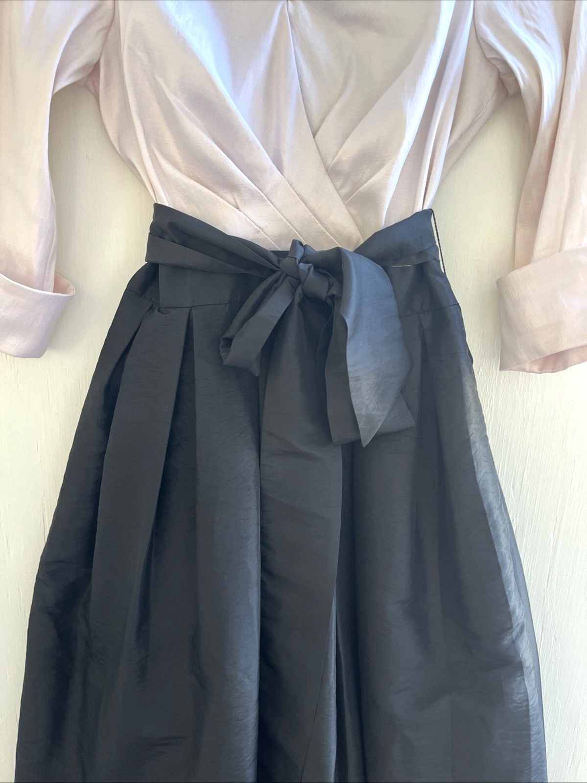 JESSICA HOWARD Pink & Black Taffeta Maxi Dress Sash Tie Waist Evening Gown 6 EUC