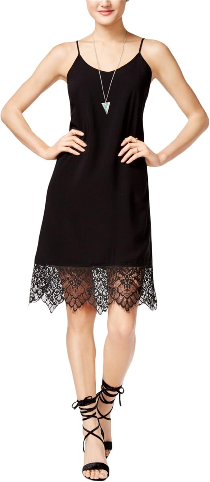 SHIFT Womens Lace Trim A line Slip Dress Black SMALL