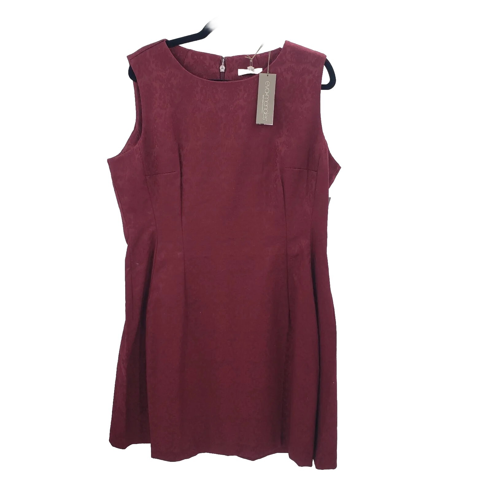 Eva Mendes 20 Damask Fit Flare Dress Sleeveless Pleated Zip Up Cotton Burgundy