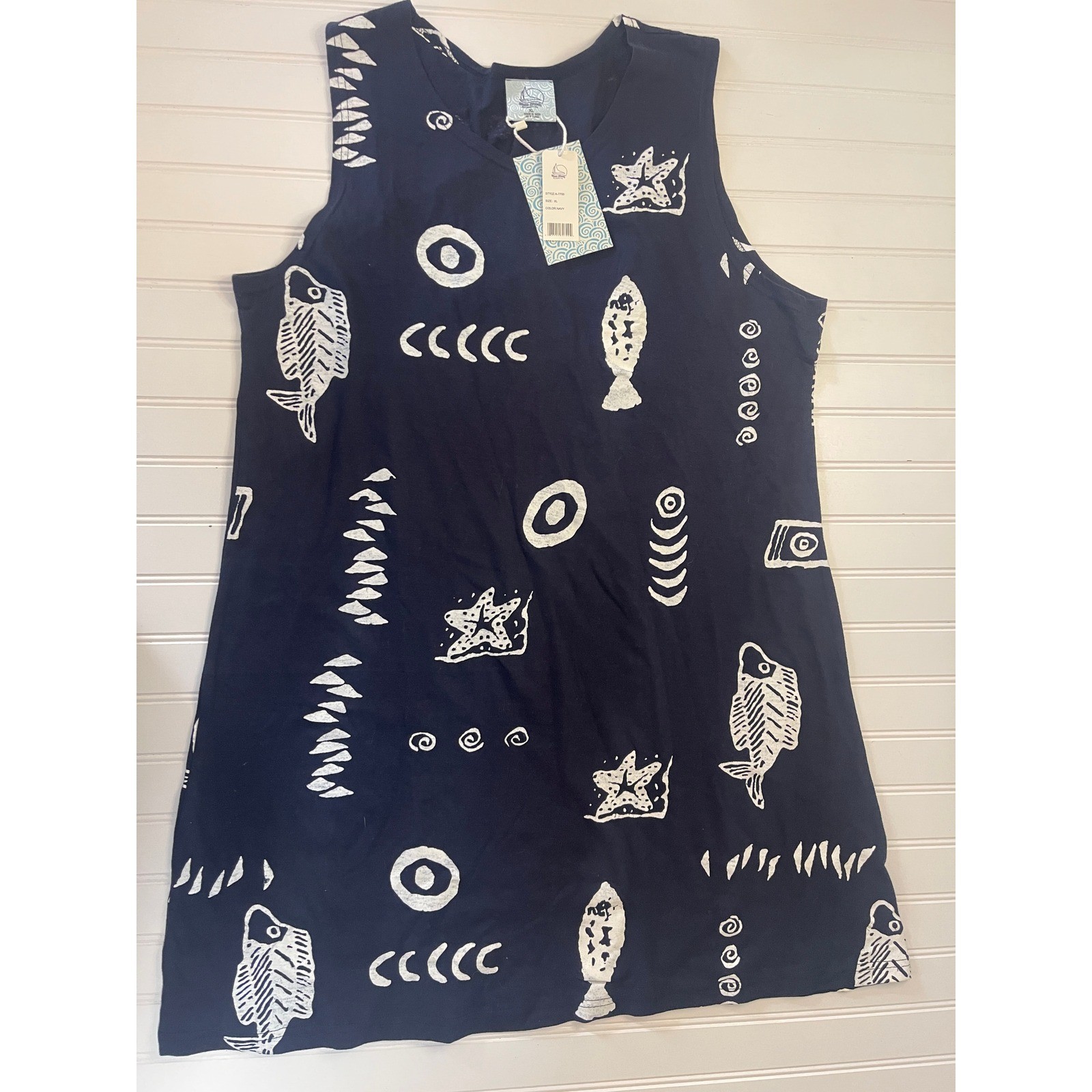 NWT Nautical Fish Starfish Print Shift Dress Beachy Cover Up Resort Core XL