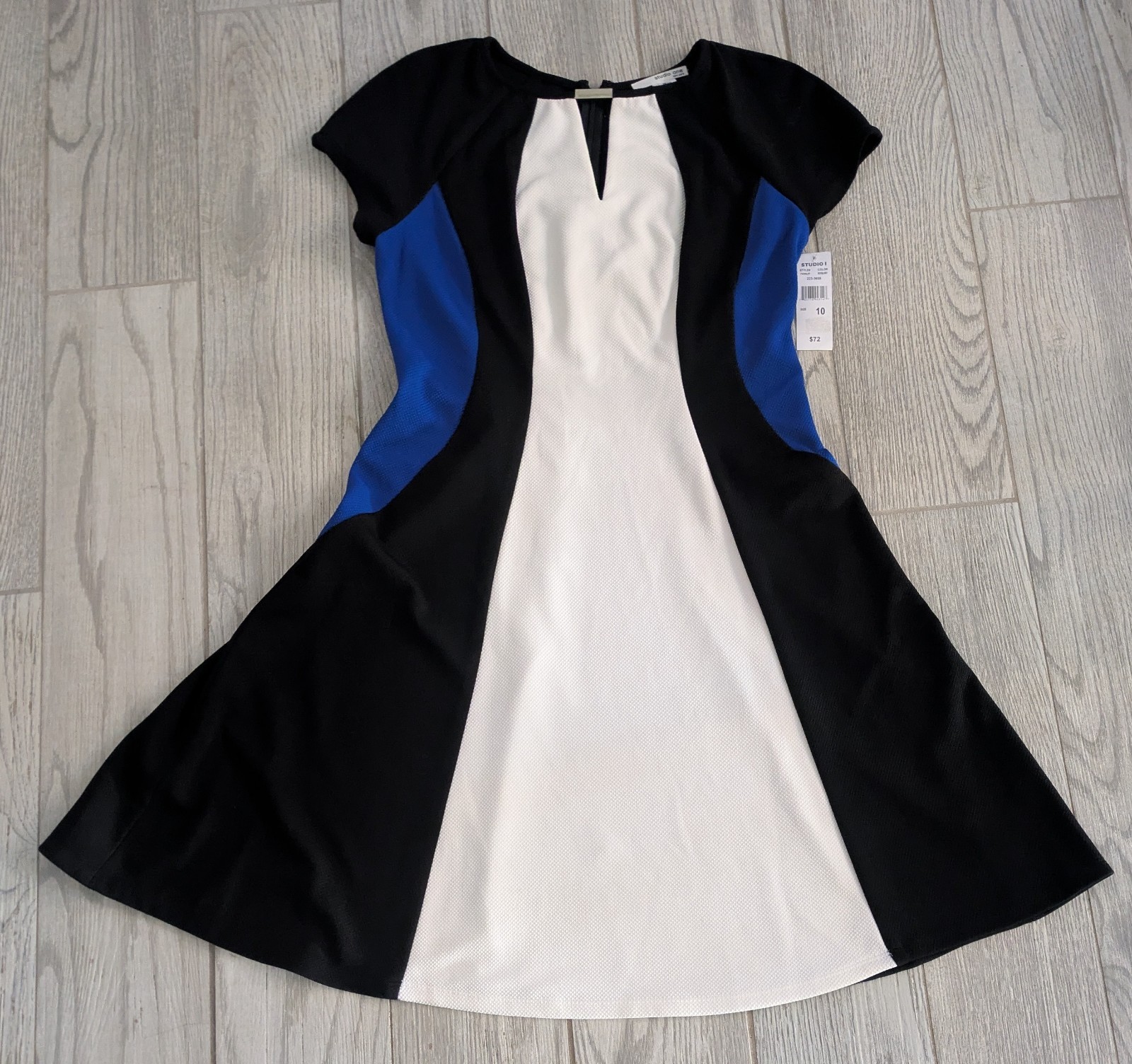 Studio One Sleeveless Blue Black White Casual Dress Women’s Sz 10 Blockcolor
