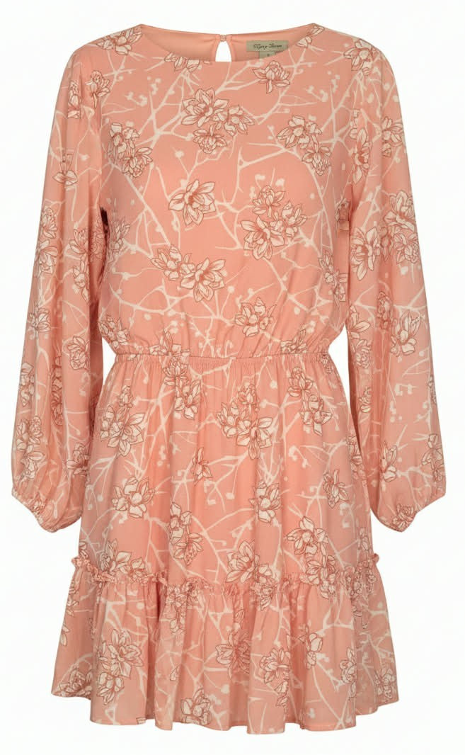 Flying Tomato Sz Medium Peach white floral Dress Blouson romantic tiered ruffled