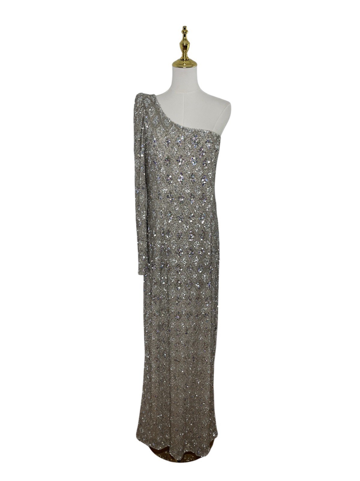 Mac Duggal A5479 Shimmering Gold Sequin Gown One Shoulder Size 16 $598