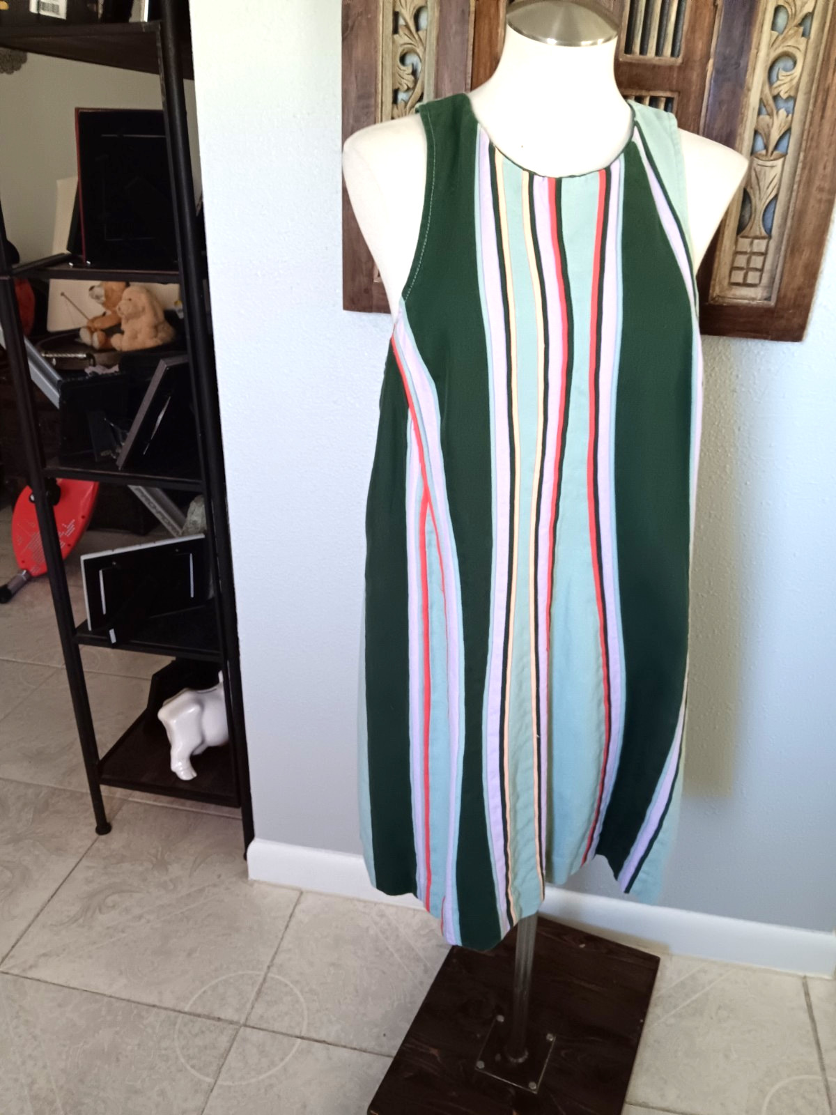 Maeve Anthropologie Pieced Stripe Heavy Cotton Linen Dress Small