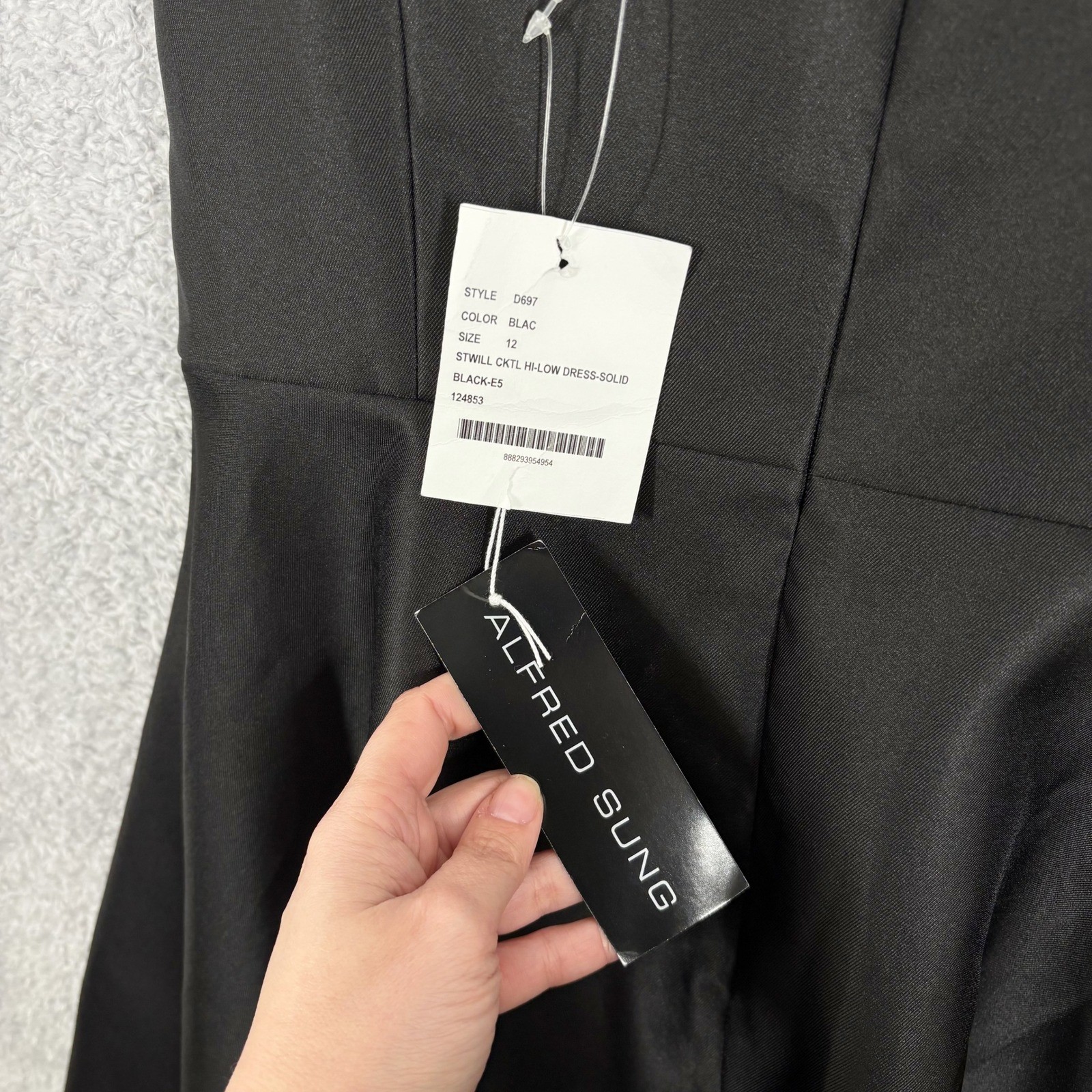 NEW Alfred Sung Bateau Neck Satin High Low Cocktail Dress Size 12 Black Formal