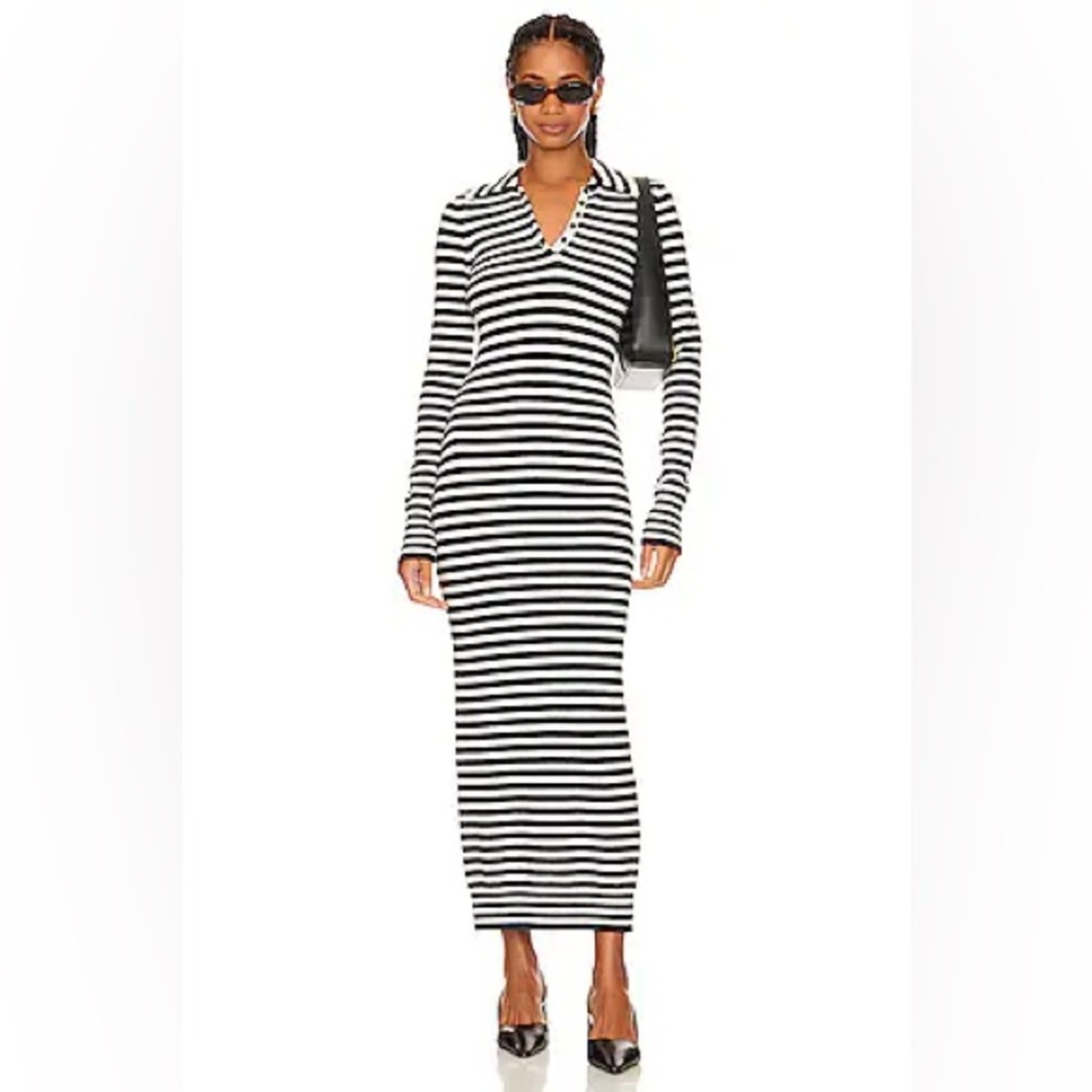 Beverly Hills x Revolve Cotton Wool Sweater Knit Striped Polo Maxi Dress Small