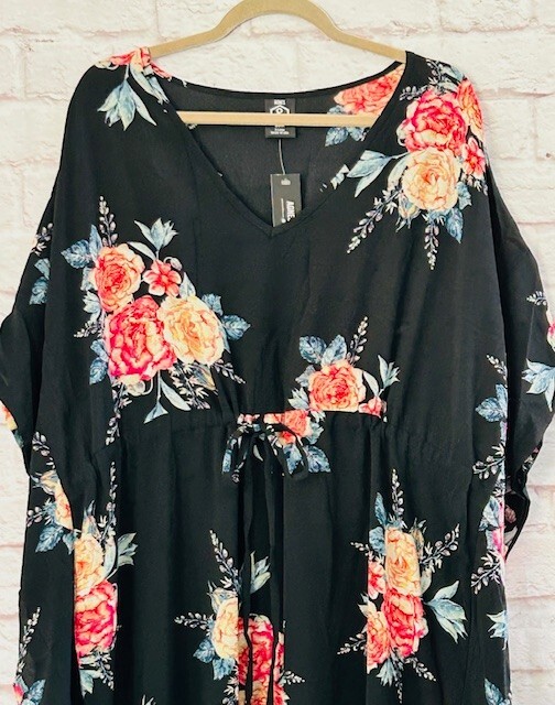 XS/S/M/L/XL New Black Pink Red Yellow Floral Print Kaftan Beach Cover Dress