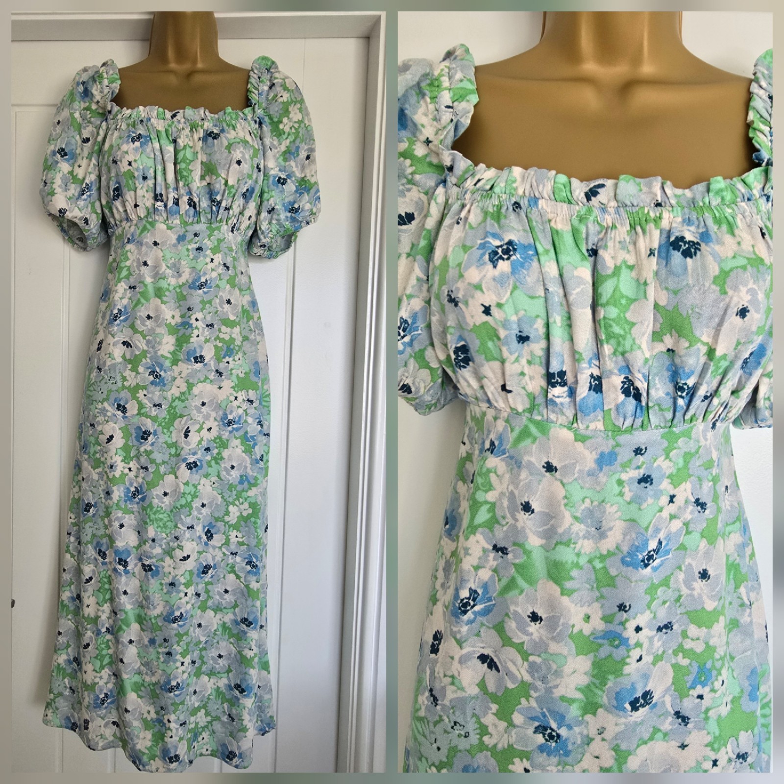 Vintage 1940s 1950s style Milkmaid Gypsy Bardot Style holiday dress Size 10