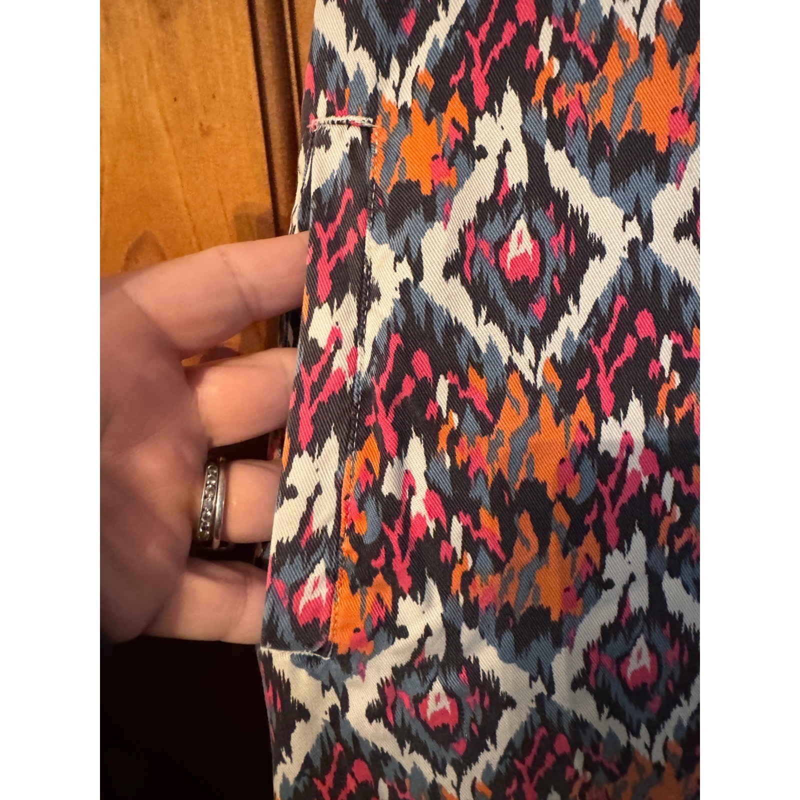 KAVU Sleeveless Ikat Diamond Print Shift Dress Blue Pink Orange Size M Pocket
