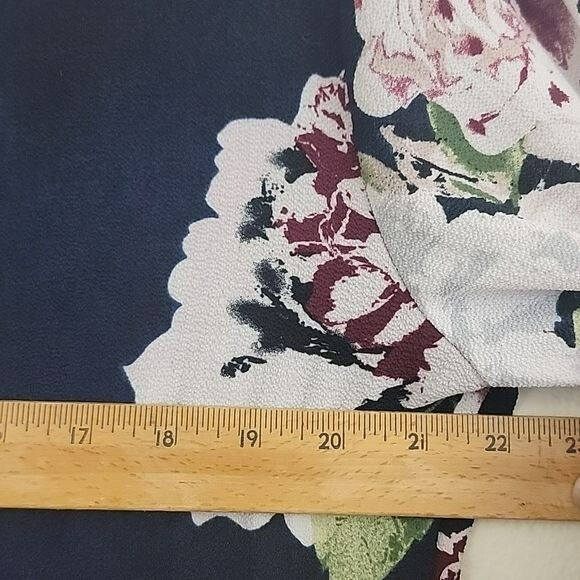 Eyeshadow Navy Burgundy & White Floral Long Sleeve Wrap Dress XL