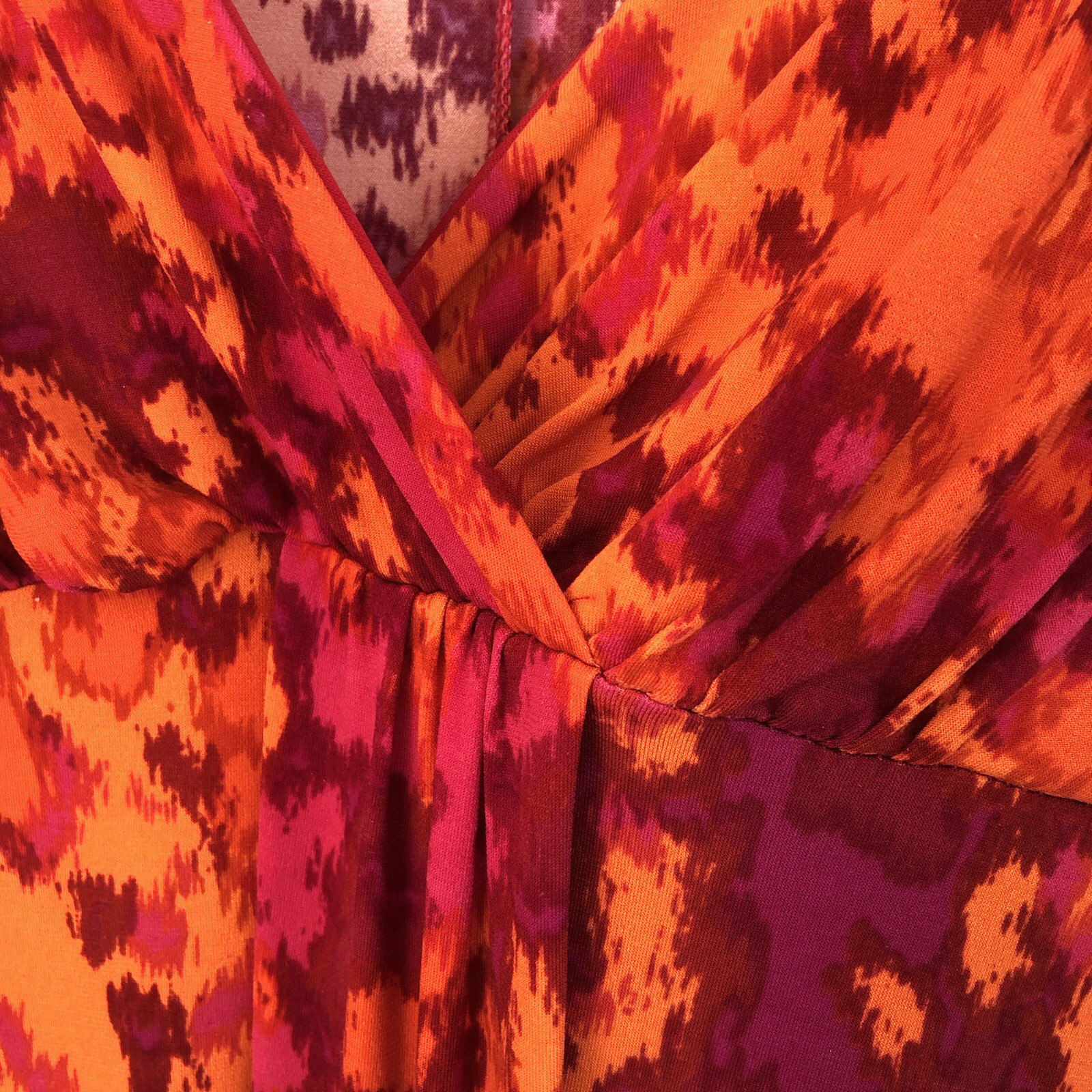 Simon Jeffrey Midi Dress Uk 16 Vibrant Orange & Pink Print Sleeveless High Waist