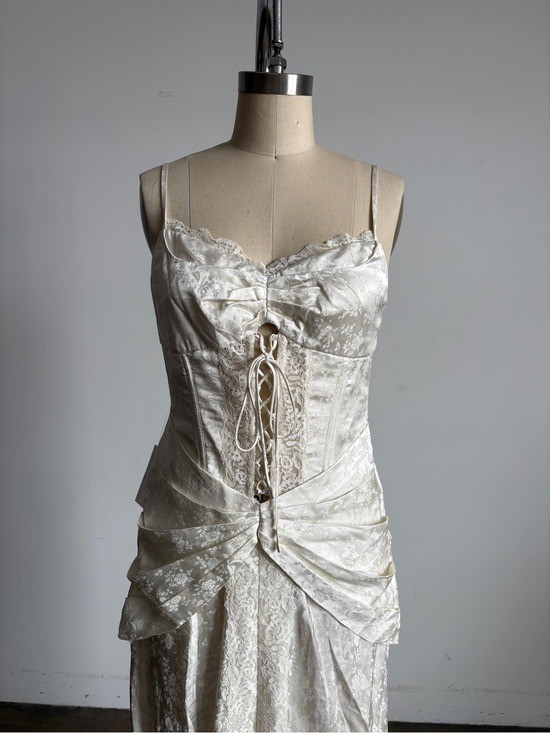 $729 NWT For Love And Lemons “Ophelia” Lace-Up Maxi Gown in Ivory Sz 4