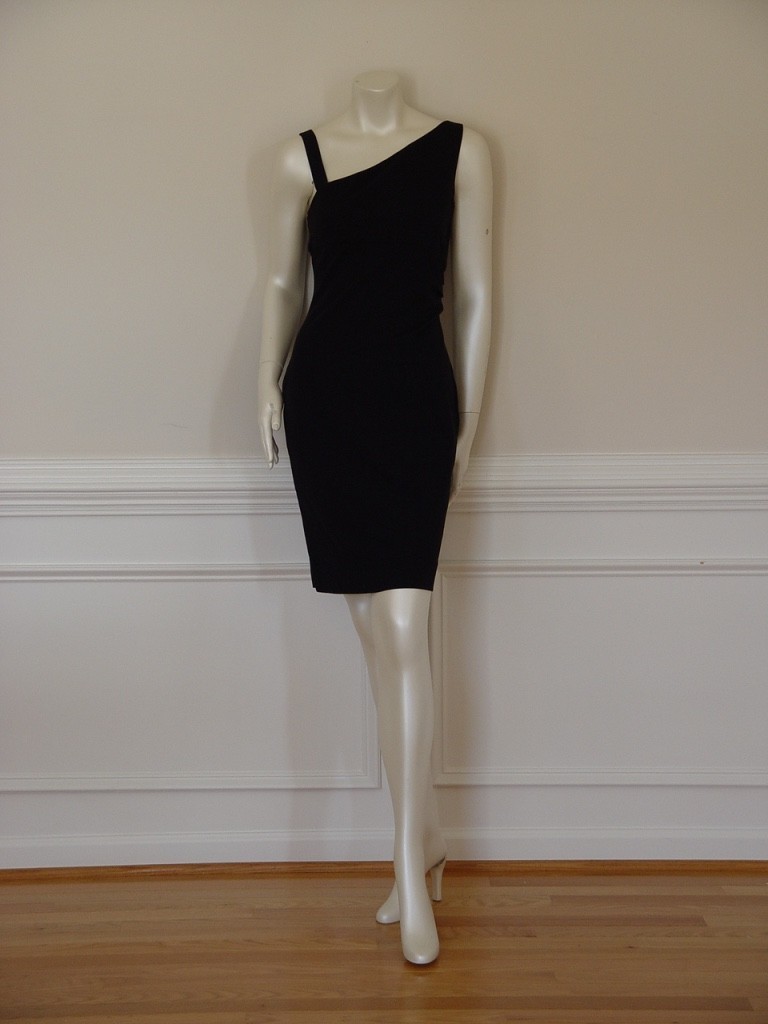DIANE von FURSTENBERG NOMIE KNIT STRETCH ASYMMETRIC BLACK DRESS – US 6 – UK 10