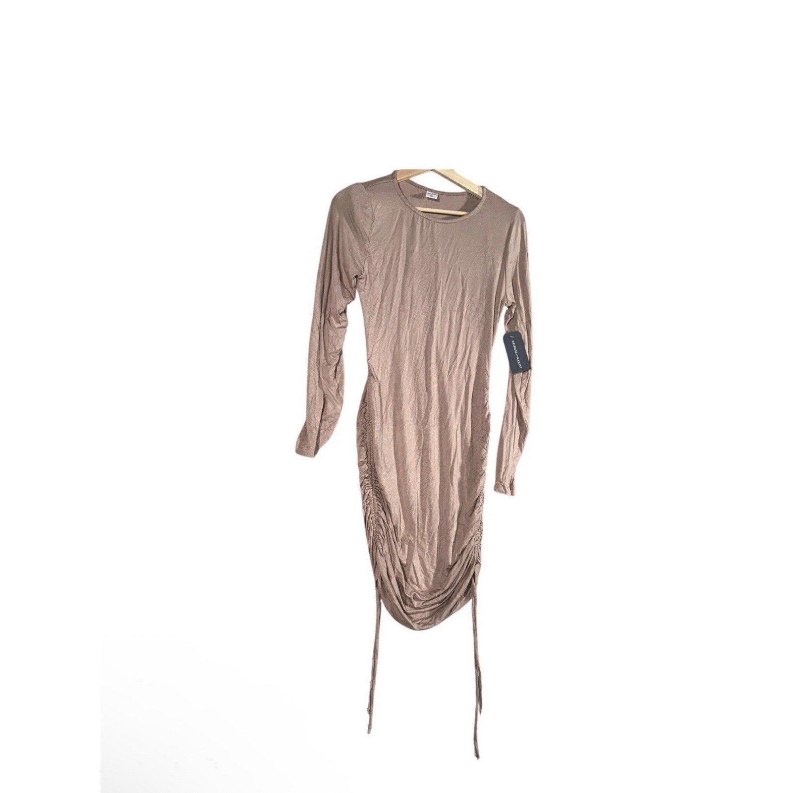 NEW Melrose & Market Bodycon Dress Womens Sz M Tan Side Ruched Stretch Holiday