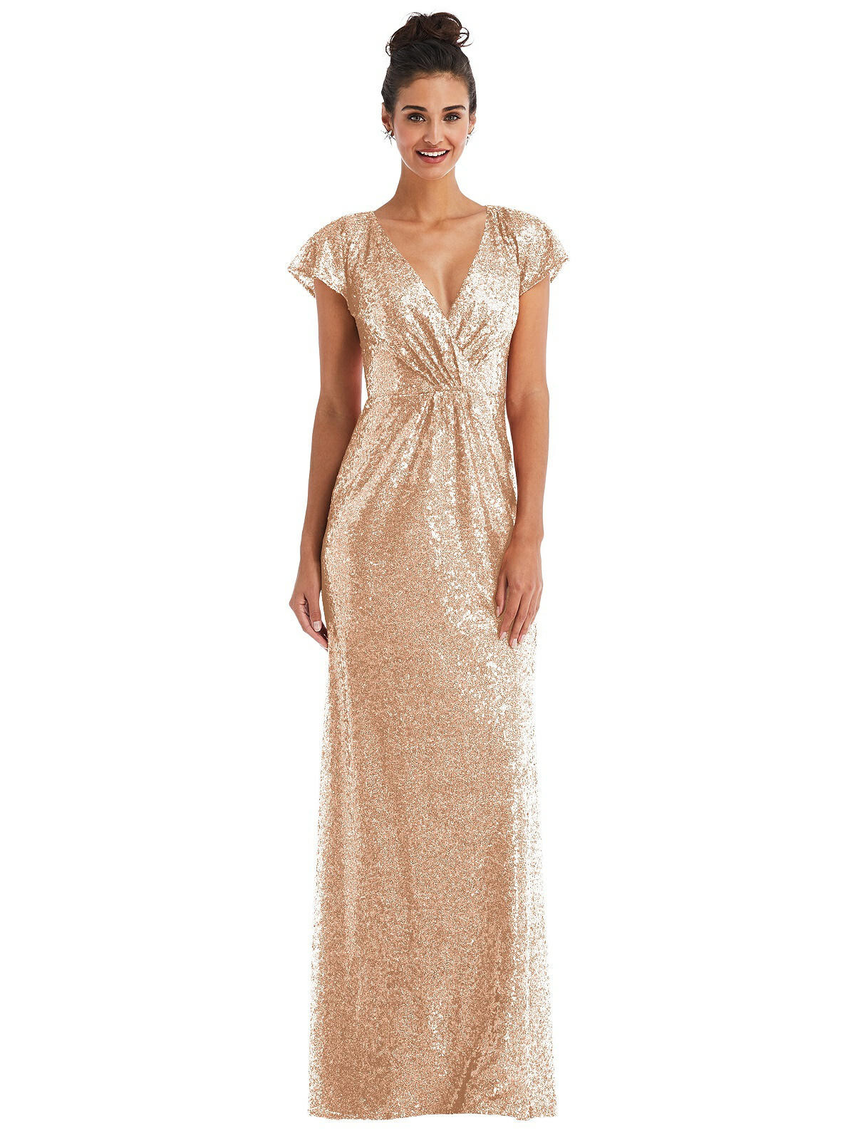 Cap Sleeve Wrap Bodice Sequin Maxi Dress…TH056…Copper Rose…Size 16 Long