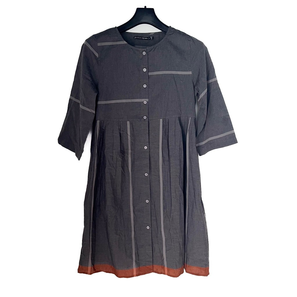 Gudrun Sjoden Gray Sripe Organic Cotton Oversized Midi Dress Small Lagenlook