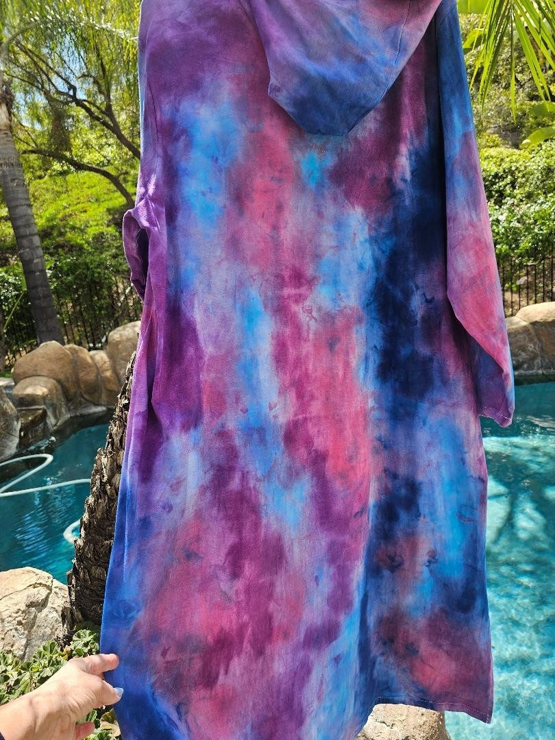 Maya Antonia Unisex Hand Tie-Dye Galaxy Cotton Maxi Dress/Kaftan/Hoodie/Pocket