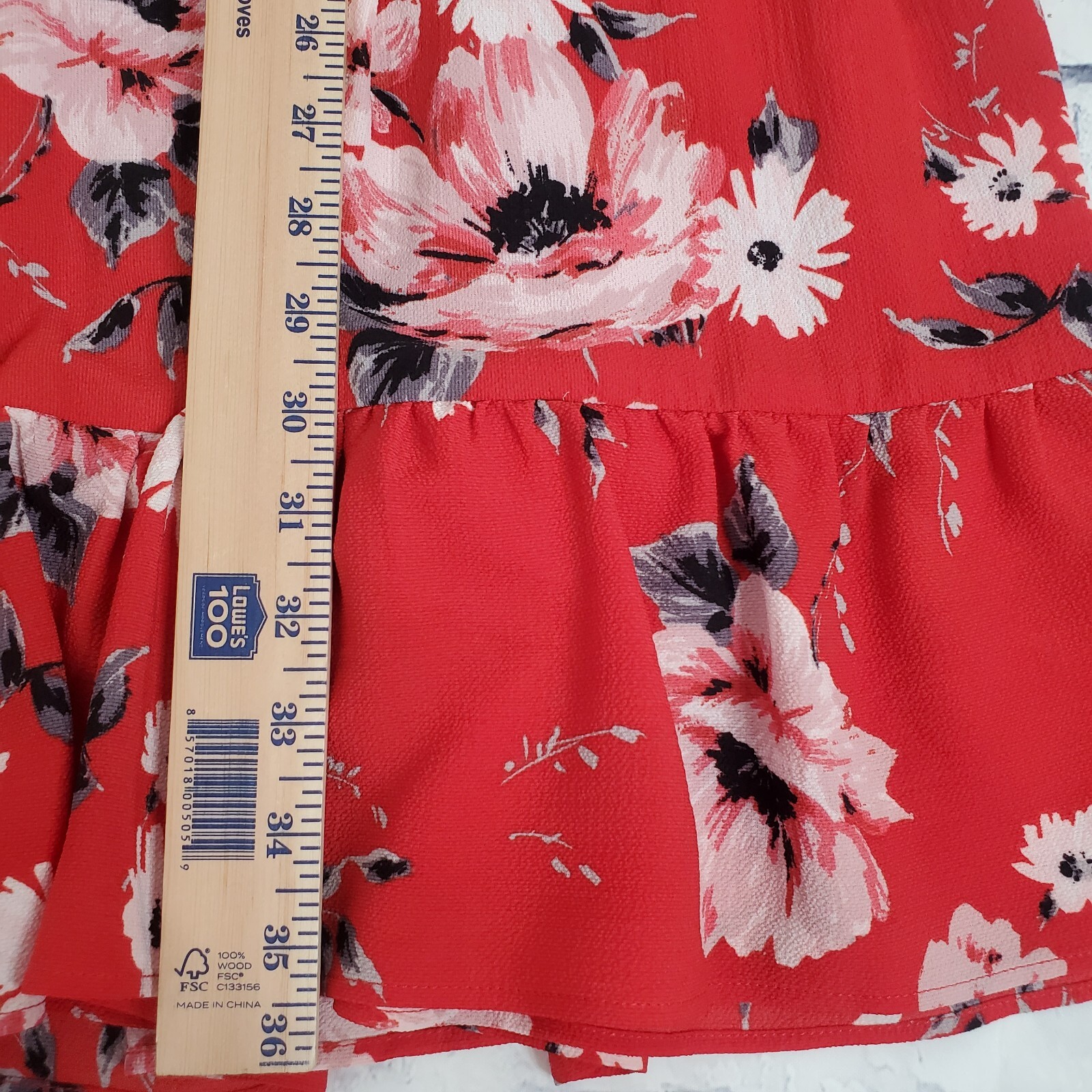 Elle Dress Womens Small Red Floral High Neck Ruffle Sleeveless Back Tie Summer