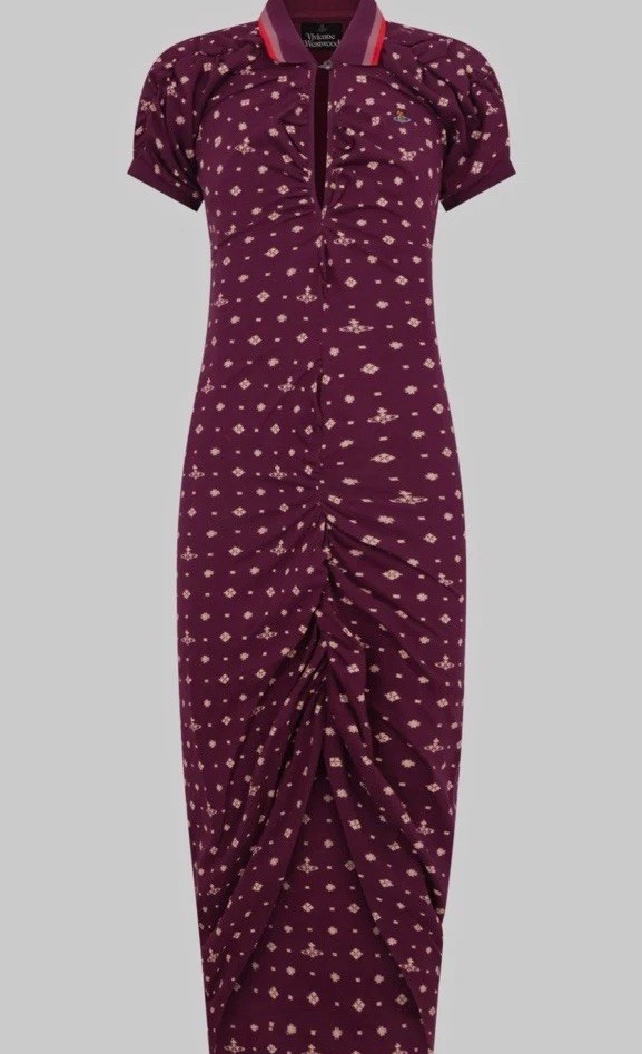 Vivienne Westwood Ikat Polo Bodycon Midi Dress Burgundy XXS Regular Fit