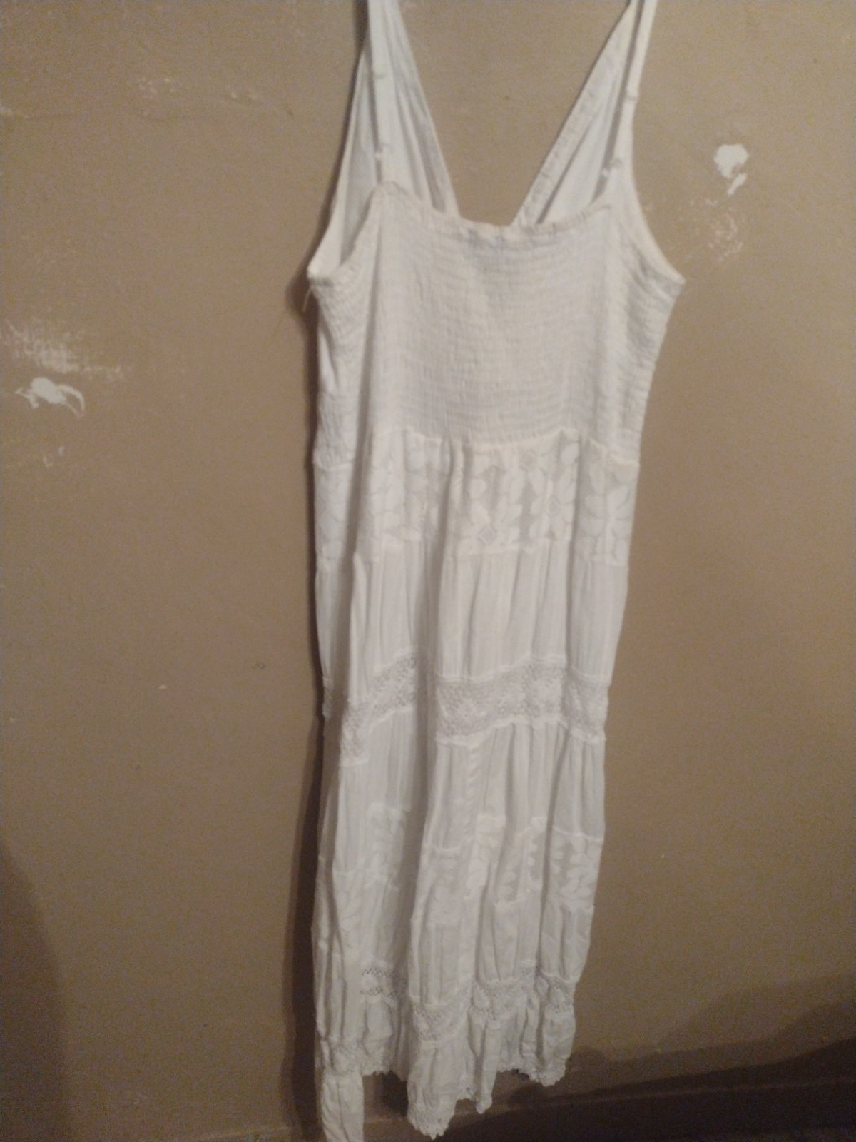 Just Love Large L White Spaghetti Strap Cotton V-Neck Crotchet Maxi Dress