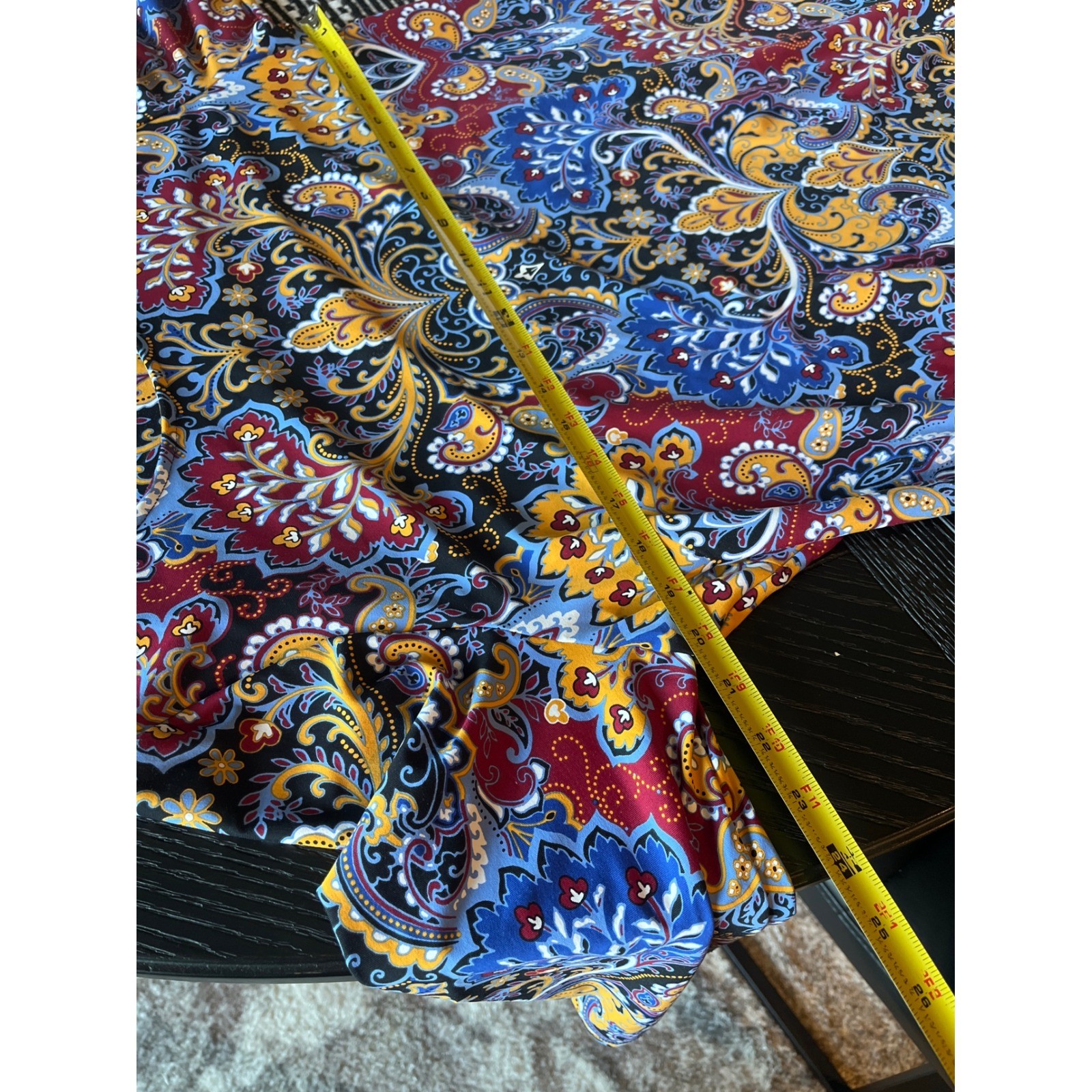 Talbots XL Paisley Medallion Shift Dress Red Blue Gold 3/4 Sleeve Button Cuff
