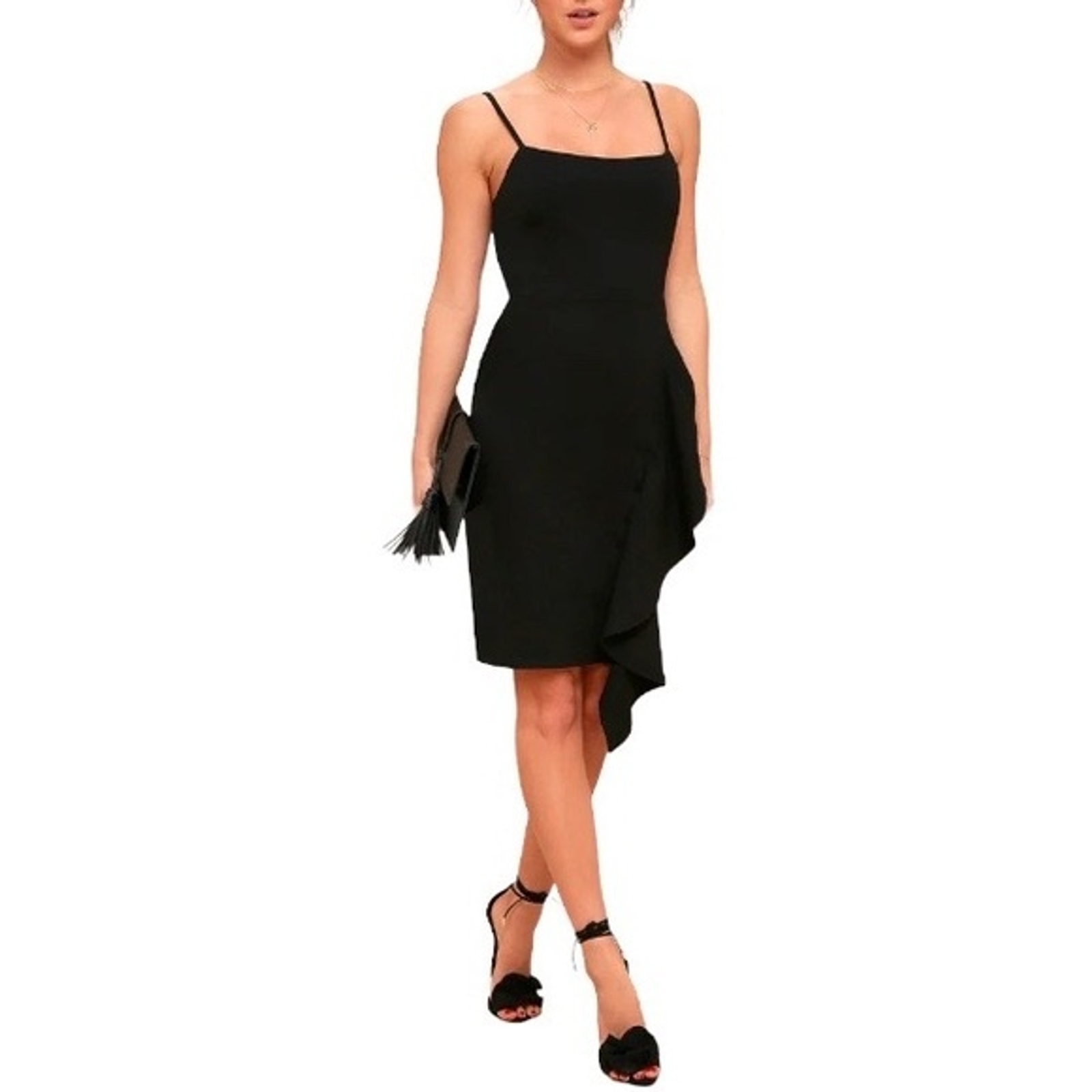 Milly Ruffle Spaghetti Strap Black Dress Stretch Cocktail Party Formal Size 0