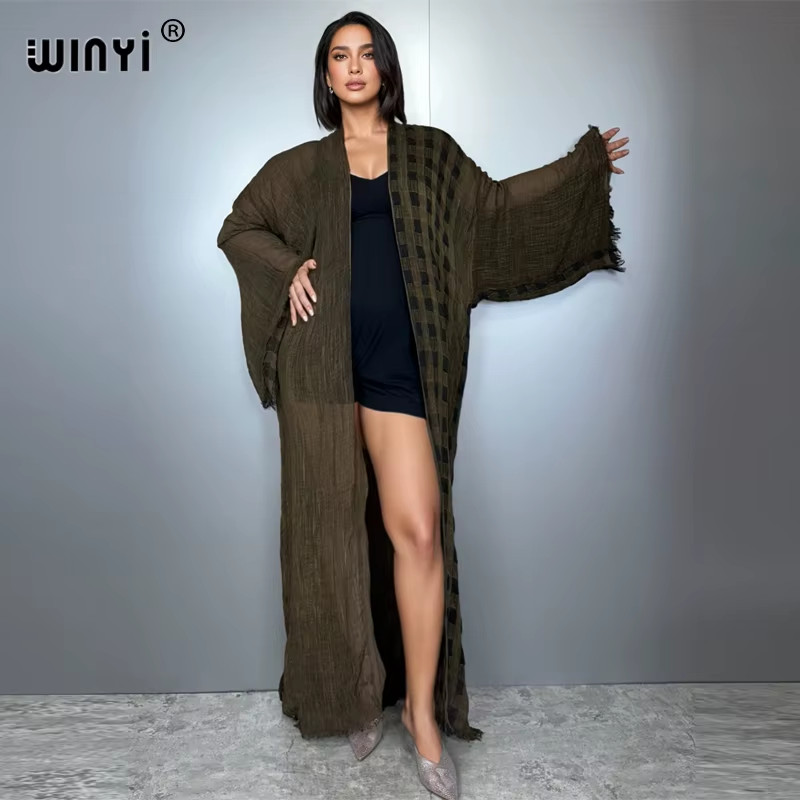 Retro Kimono Kaftan Beachwear Hand Dyed Cardigan Evening Dress Abaya Dubai Luxur