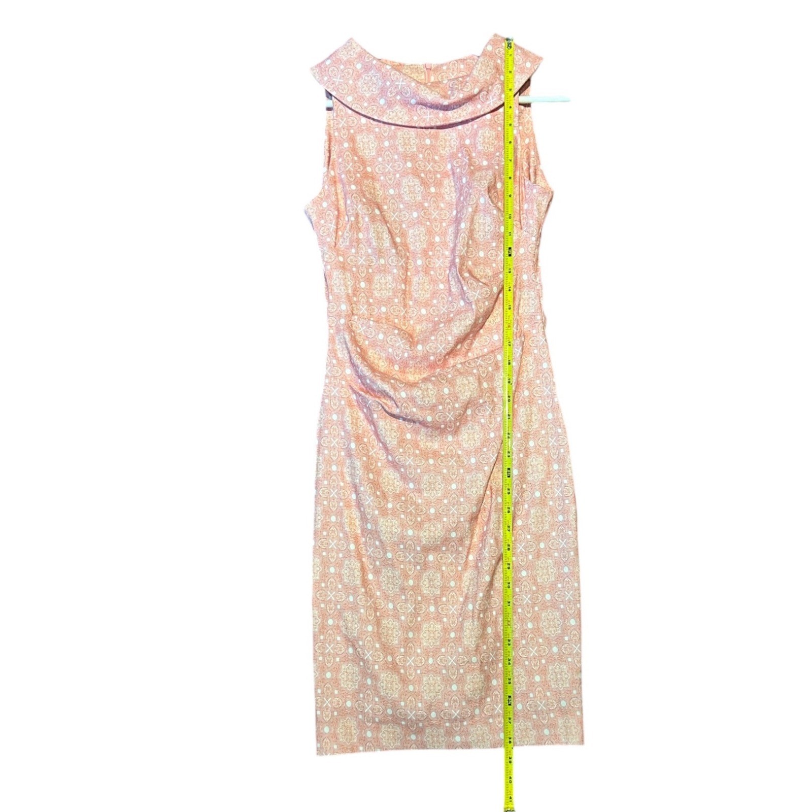Sara Campbell Blush Pink Printed Stretch Linen Magic Dress Rolled Collar Size 2