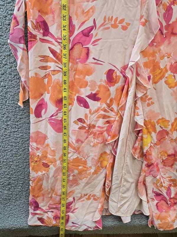 Eliza J Printed Ruffle-Trims Chiffon Dress Women’s 8 Blush Multi Zip/Button