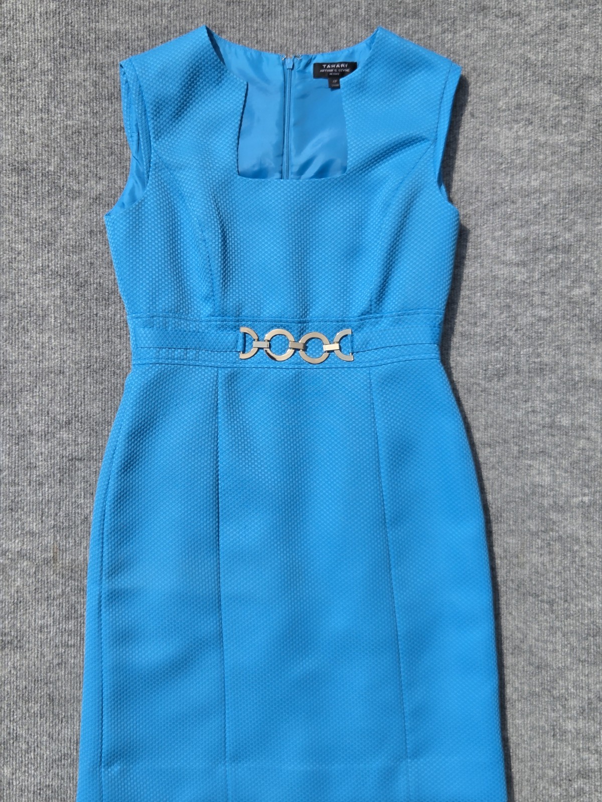 Tahari Arthur S. Levine Womens 4P Petite Blue Sheath Square Neck Lined
