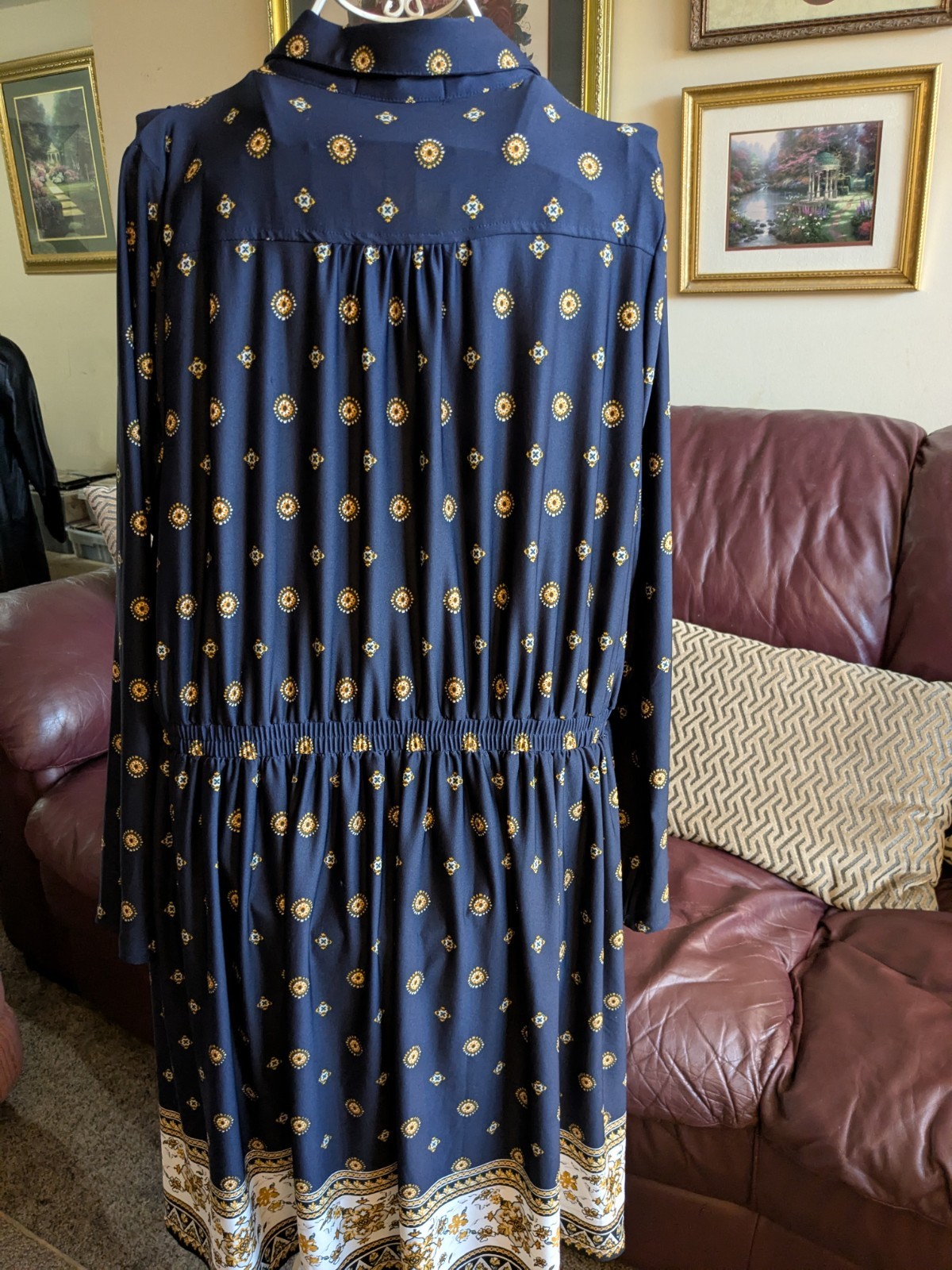 “Always Indigo” Plus Size 2X Navy Blue & Gold Collared Dress