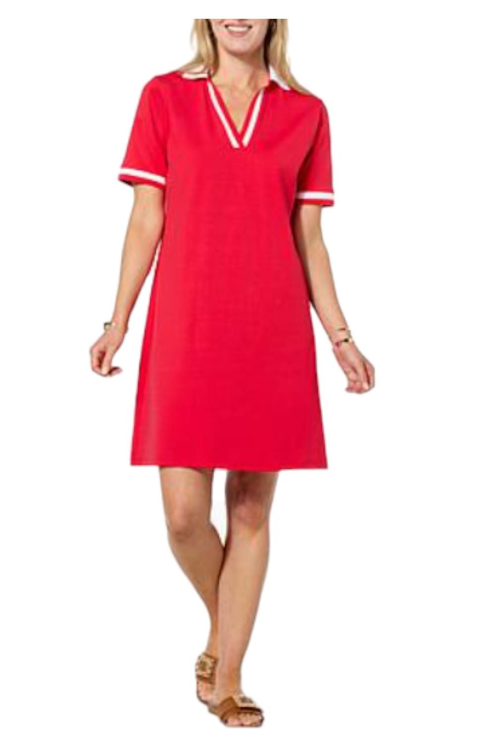 G by Giuliana Women’s Americana Knit T-Shirt Dress w/Rib Knit Trim Red