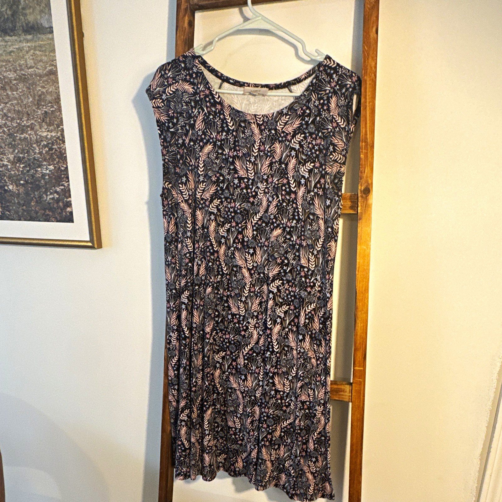 LOFT Women’s S Black/Pink Floral A-Line Knee Length Dress Sleeveless Round