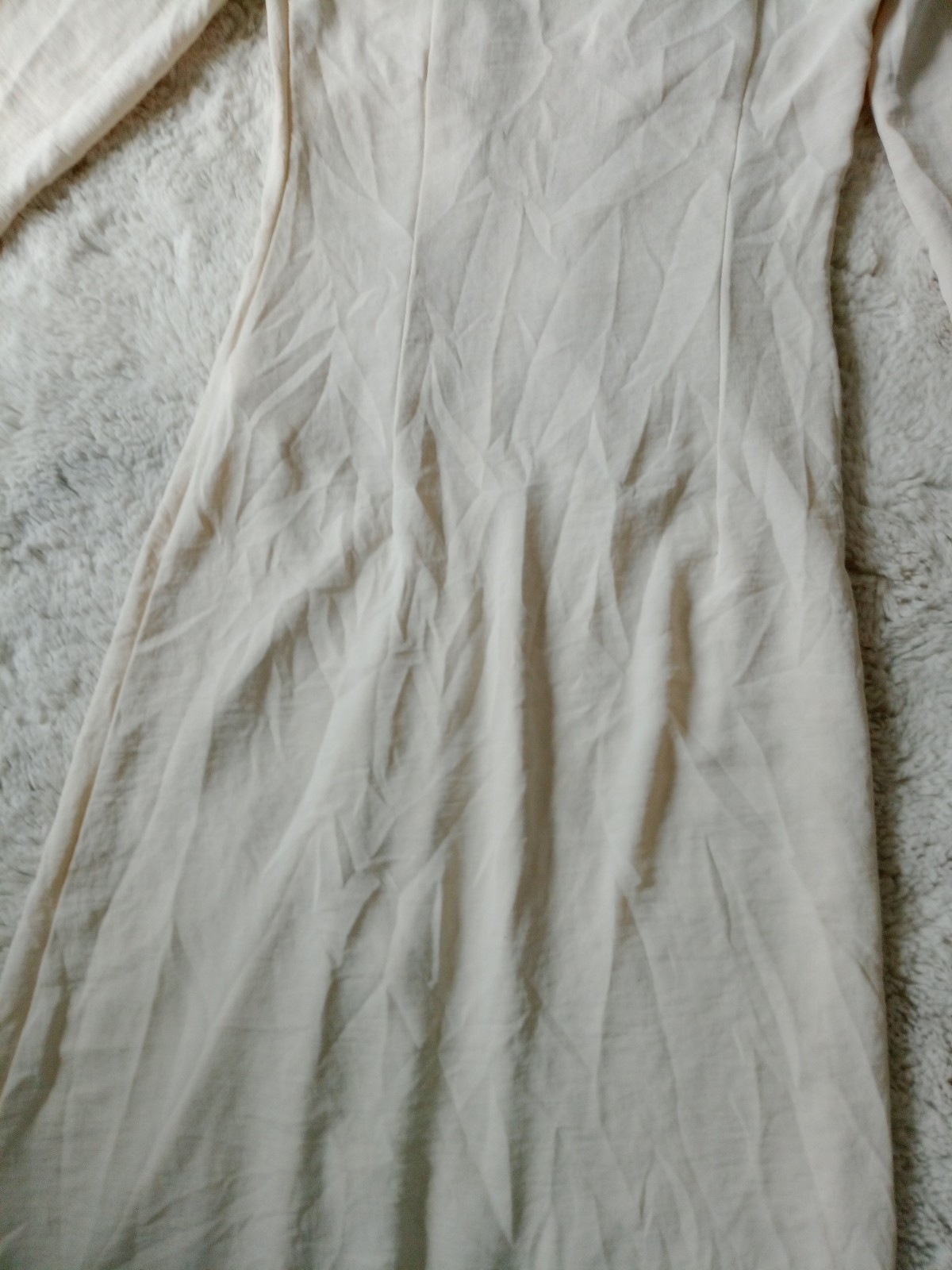 Stradivarius Cream Long Sleeve Collared Long Maxi Buttoned Shift Dress Size S