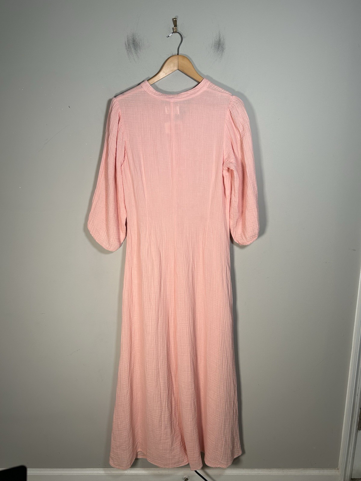 NWT HONORINE Pink Peach Cotton Gauze Tunic Maxi Dress Pearl Buttons Sz M
