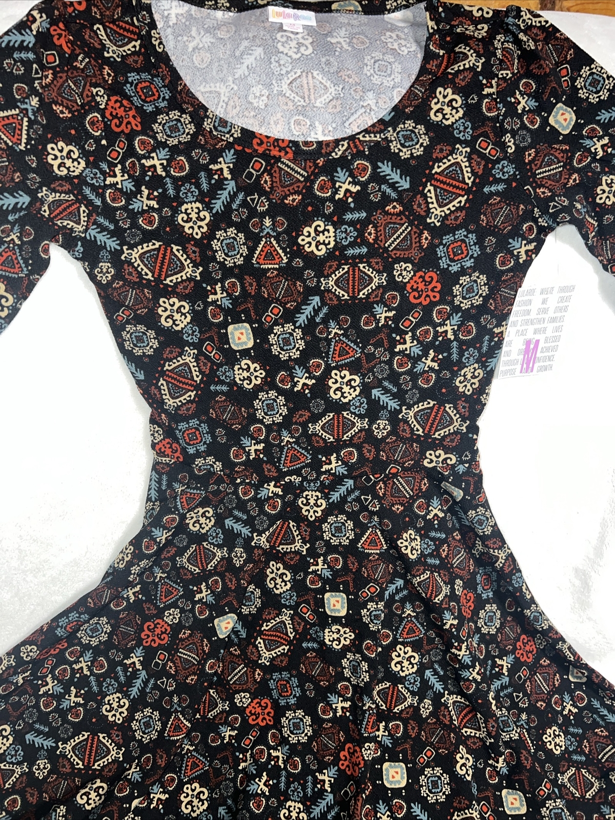Lularoe Nicole Dress 🦄 Medium 10/12 8/10 Black Gold Red Floral Damask Vintage M